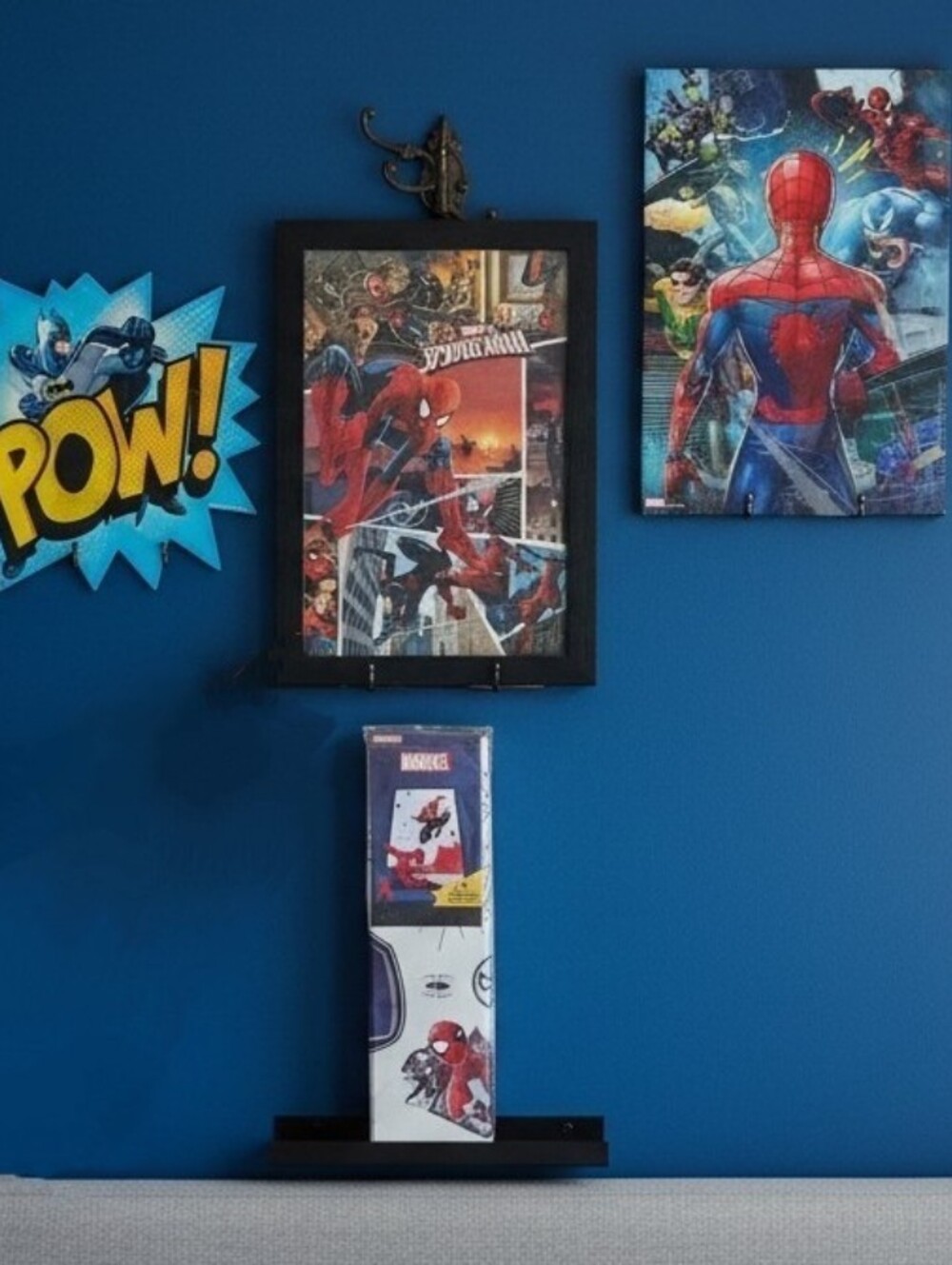 Marvel & DC Superhero Wall Decor Lot - Spider-Man Framed Art, Wall Decals & Batm